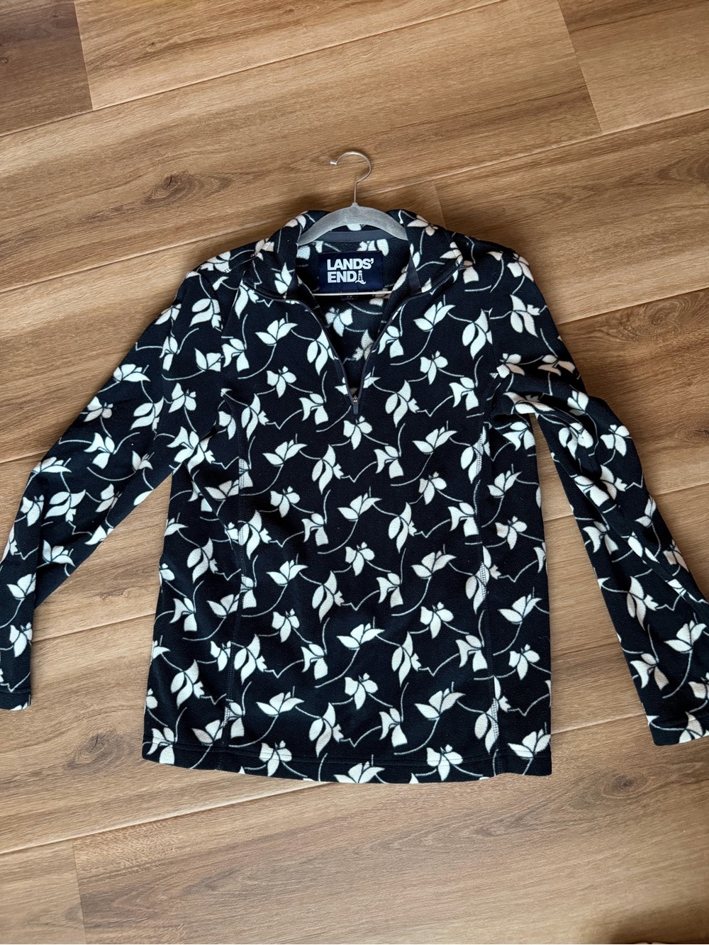 Lands' End Black and White Floral Quarter-Zip Pullover